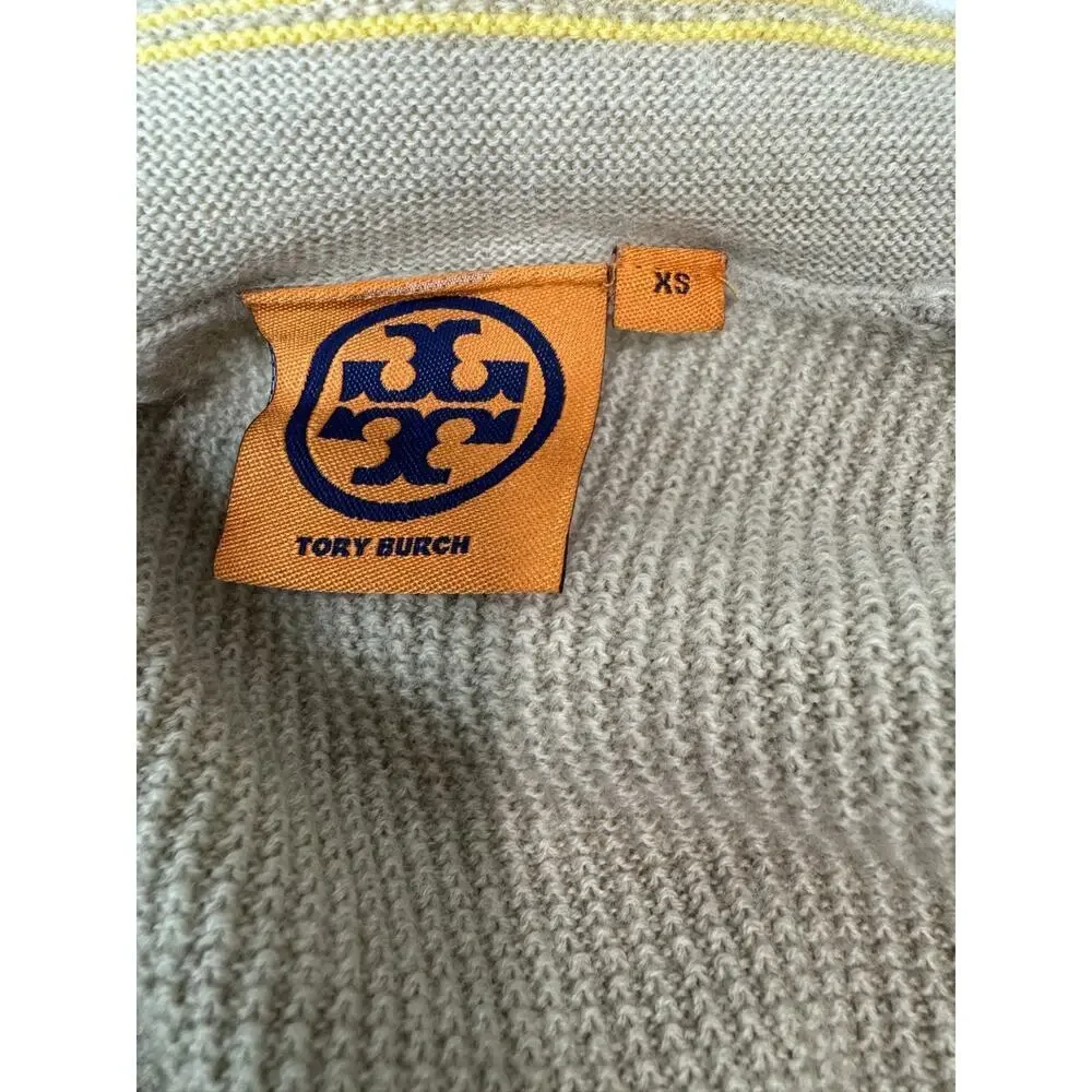 Tory Burch Cardigan Merino Wool Preppy Classic Beige Yellow Gold Button Women XS